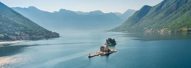 The two islands off Perast with the mountains behind