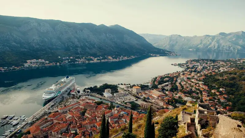 The narrow Bay of Kotor between sheer mountains