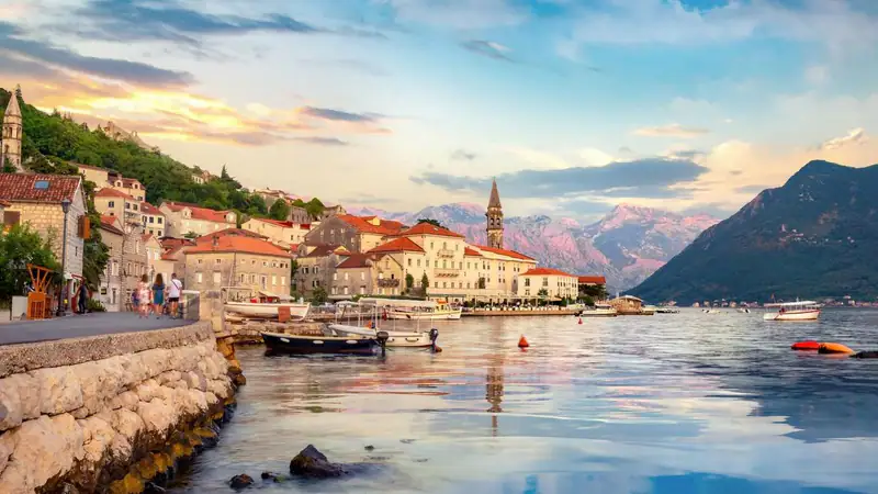 Perast waterfront from the water