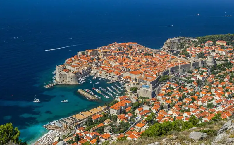 Dubrovnik old town and its walls from above